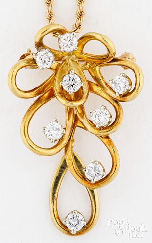 18K yellow gold brooch and pendant with diamonds