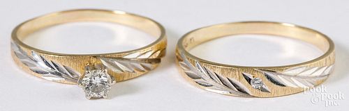 14K yellow gold diamond wedding ring set