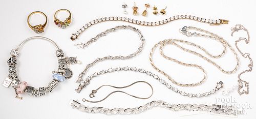 Costume, silver, and gold jewelry, etc.