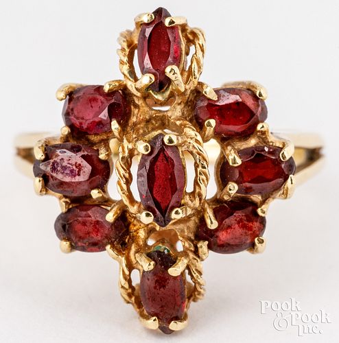 14K yellow gold ring with garnets
