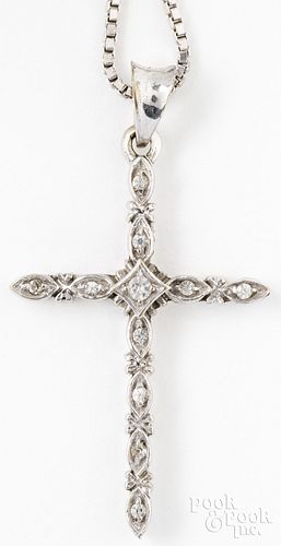 18K white gold cross with chain