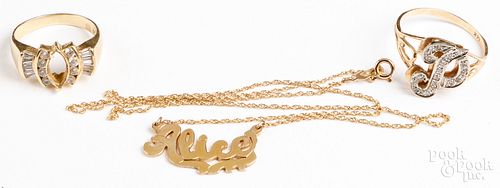 14K yellow gold necklace and chain, etc.