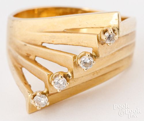 14K yellow gold ring with four diamonds