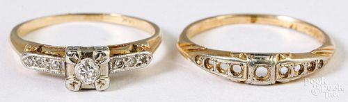 14K diamond ring, together with a 14K wedding band
