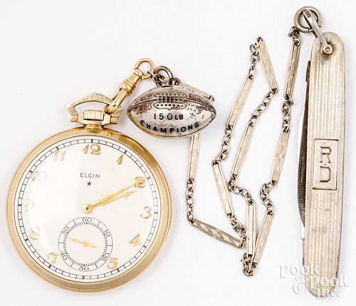 Elgin gold-filled pocket watch with sterling charm