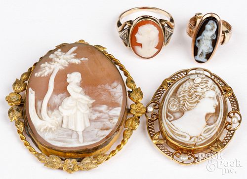 14K gold cameo pin/pendant with pearls, etc.