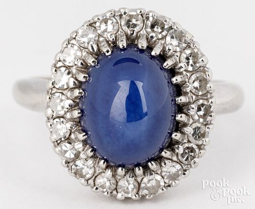 14K white gold ring with diamonds and sapphire