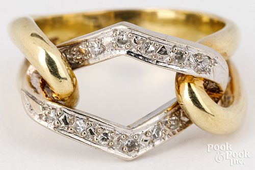 14K two-tone ring with diamonds