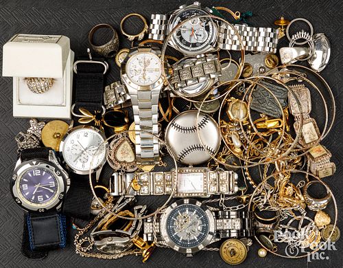 Costume, silver jewelry and wristwatches
