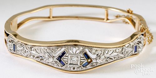 14K yellow gold bracelet with diamonds, sapphires