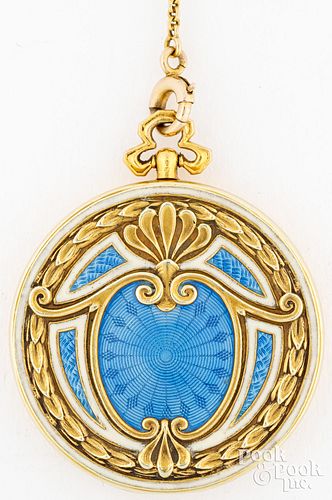 14K yellow gold and enamel locket necklace
