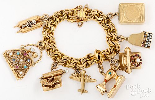 18K yellow gold bracelet, with 14K gold charms