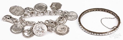Sterling silver charm bracelet, etc.
