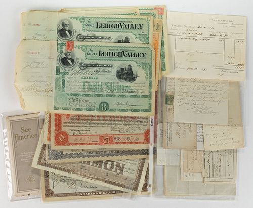 VIRGINIA AND OTHER RAILROAD STOCK CERTIFICATES AND MANUSCRIPTS, UNCOUNTED LOT