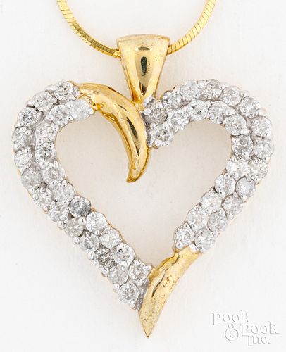 10K yellow gold heart pendant, 14K gold chain