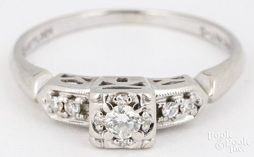 14K white gold ring with diamonds