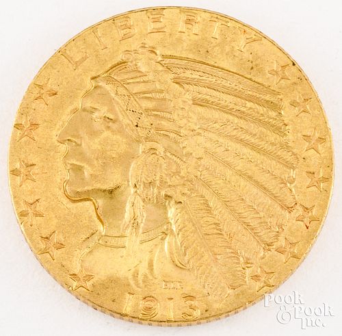 1913-S Indian Head five dollar gold coin