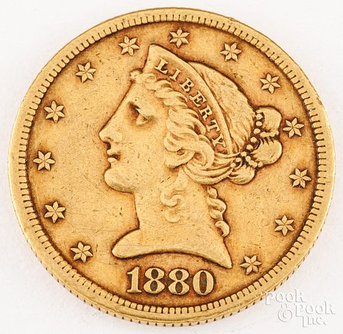 1880-S Liberty Head five dollar gold coin