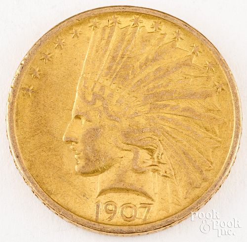 1907 Indian Head ten dollar gold coin