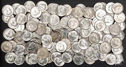 Sixty 1964 Kennedy silver half dollars, etc.