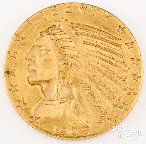 1909-D five dollar Indian Head gold coin