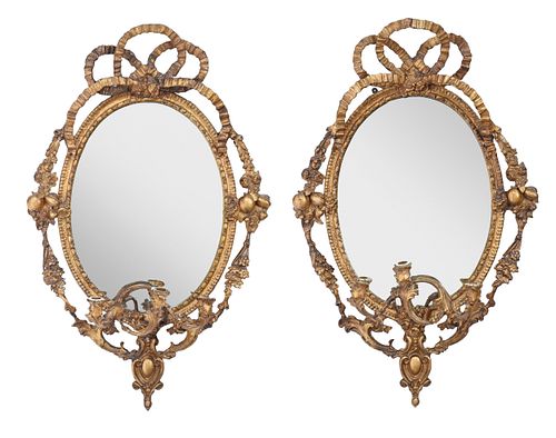 Pair of Continental Rococo Style Giltwood Girandole Mirrors