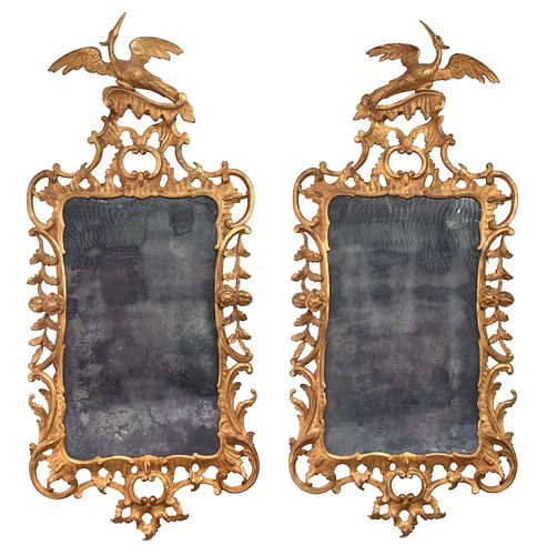 Pair of Chinese Giltwood Chippendale Style Mirrors 