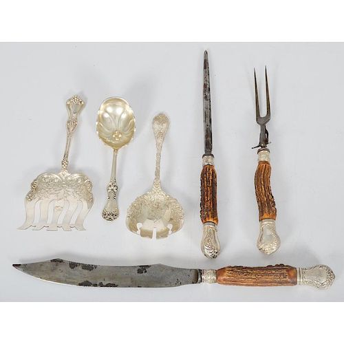 American Sterling Serving Pieces and Antler Carving Set