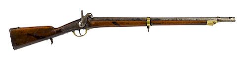 French, back action, percussion military musket, approximately .75 caliber, with a hardwood stock,