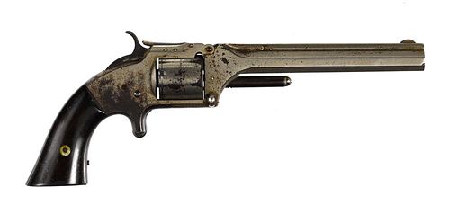 Smith and Wesson Number 2 Old Army six shot revolver, .32 RF caliber, with a nickel finish, rosewo