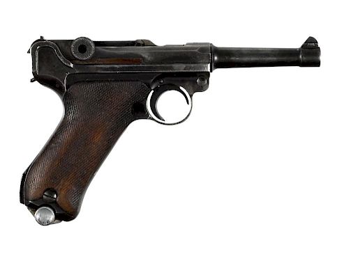 WWII S-42 German Luger semi-automatic pistol, 9 mm, with walnut grips, the back strap stamped N