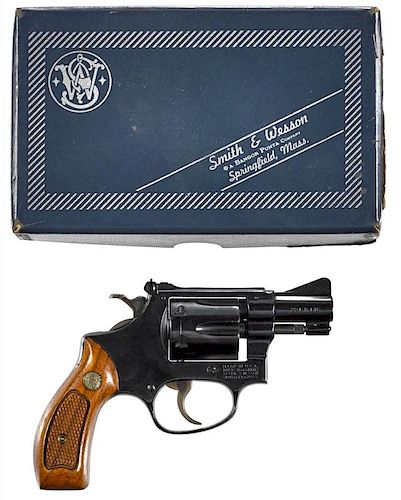Smith & Wesson model 34-1 six-shot revolver kit gun, .22 caliber, blued with walnut grips and a 2''