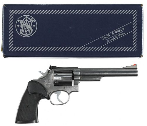 Smith & Wesson model 66-1 six-shot revolver, .357 magnum, stainless steel with hard rubber grips,