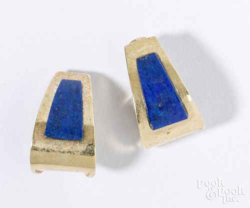14k yellow gold and lapis earrings