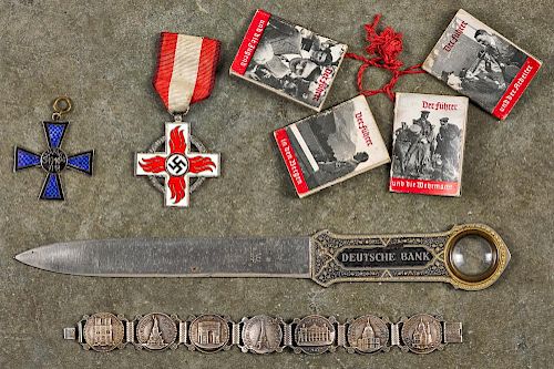 Group of German WW II related items, to include a Deutsch Bank letter opener, Battle of Champagne