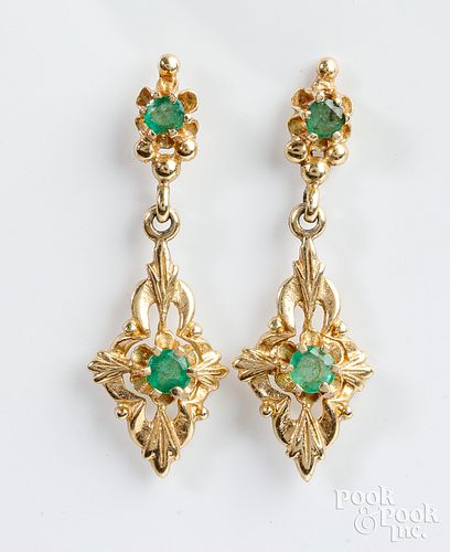 14K yellow gold emerald earrings