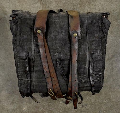 Civil war era tarred cloth backpack, 16 1/2'' w. Provenance: The Militaria Collection of Boyd W. Ho