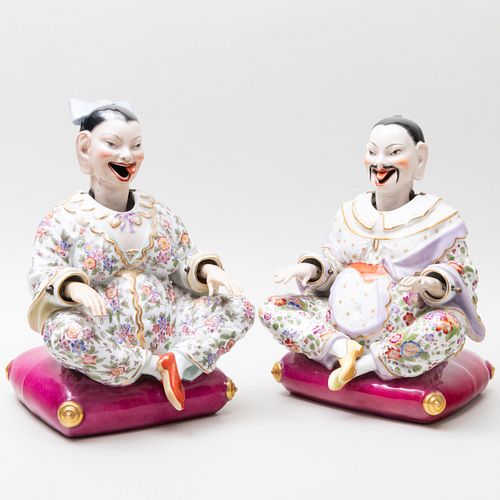 Pair of French Porcelain Nodding Pagoda Figures