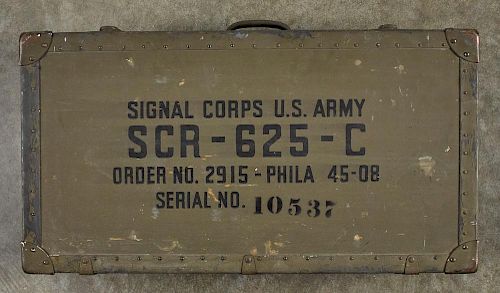 U.S. Army Signal Corps mine detector, in the original wooden box, SCR-625 -C, box 27'' w.