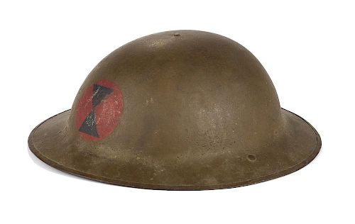 U.S. WW I 7th ''Hourglass'' division Brodie helmet, with original liner, stamped FKS 6 on undersid