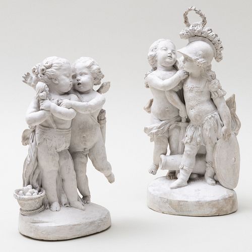 Pair of Plaster Figure Groups of Putti and Children