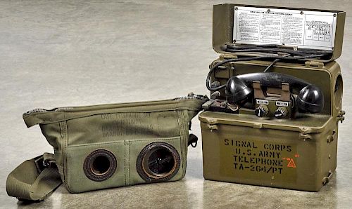 US Army Signal Corps field telephone set, TA-264/PT, 10 1/2'' h., together with a cased telephone