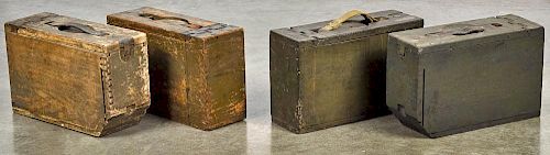Four WW I US Army wooden ammo boxes, 8'' h.