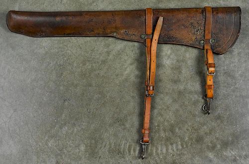 WW I leather 1903 Springfield rifle scabbard, inspector mark ELH, 33 3/4'' l.