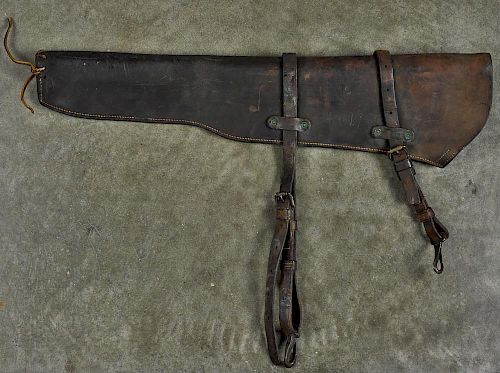WW I leather rifle scabbard, converted to fit a M1 Garand rifle, 30'' l.