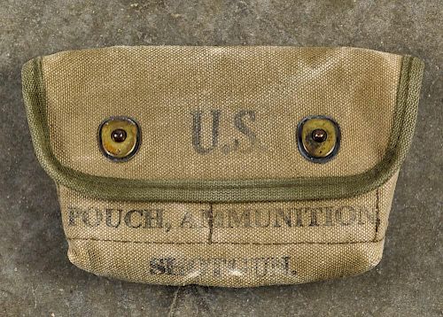 Scarce WW II shotgun ammunition pouch, inscribed J.Q.MD. 1944, 6'' w.