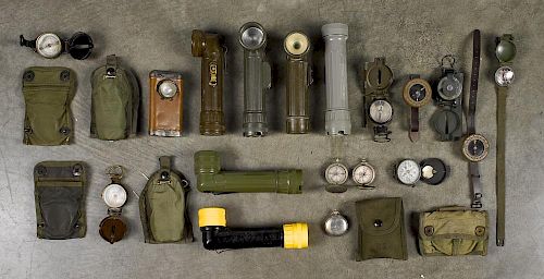 Eleven WWI, WWII, and more recent compasses