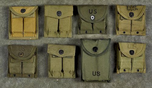 Group of M1 carbine magazine pouches, each with two 15 round magazines, together with a Vietnam er