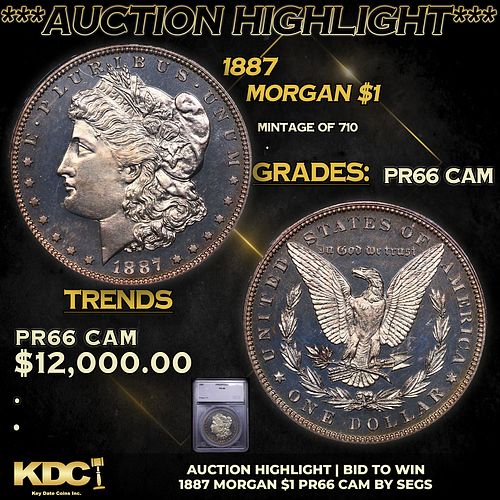 Proof ***Auction Highlight*** 1887 Morgan Dollar 1 Graded pr66 cam BY SEGS (fc)