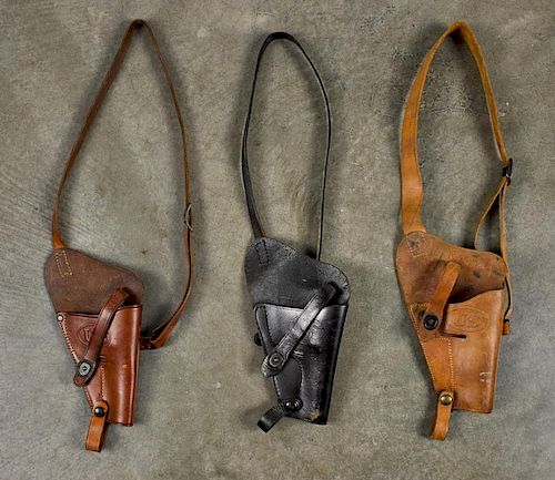 Three US marked shoulder holsters, one inscribed Boyt, one Hunter Corp, and one marked Enger-